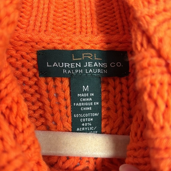 Vibrant Orange Cable Knit Ralph Lauren Turtleneck Sweater - Picture 2 of 5